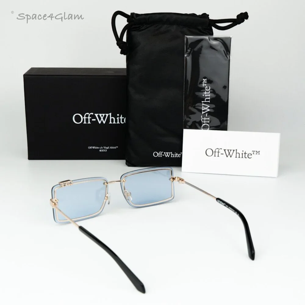 Off-White Men Sunglasses Gold Blue Rectangular OERI13N TAMPA 7640 NEW